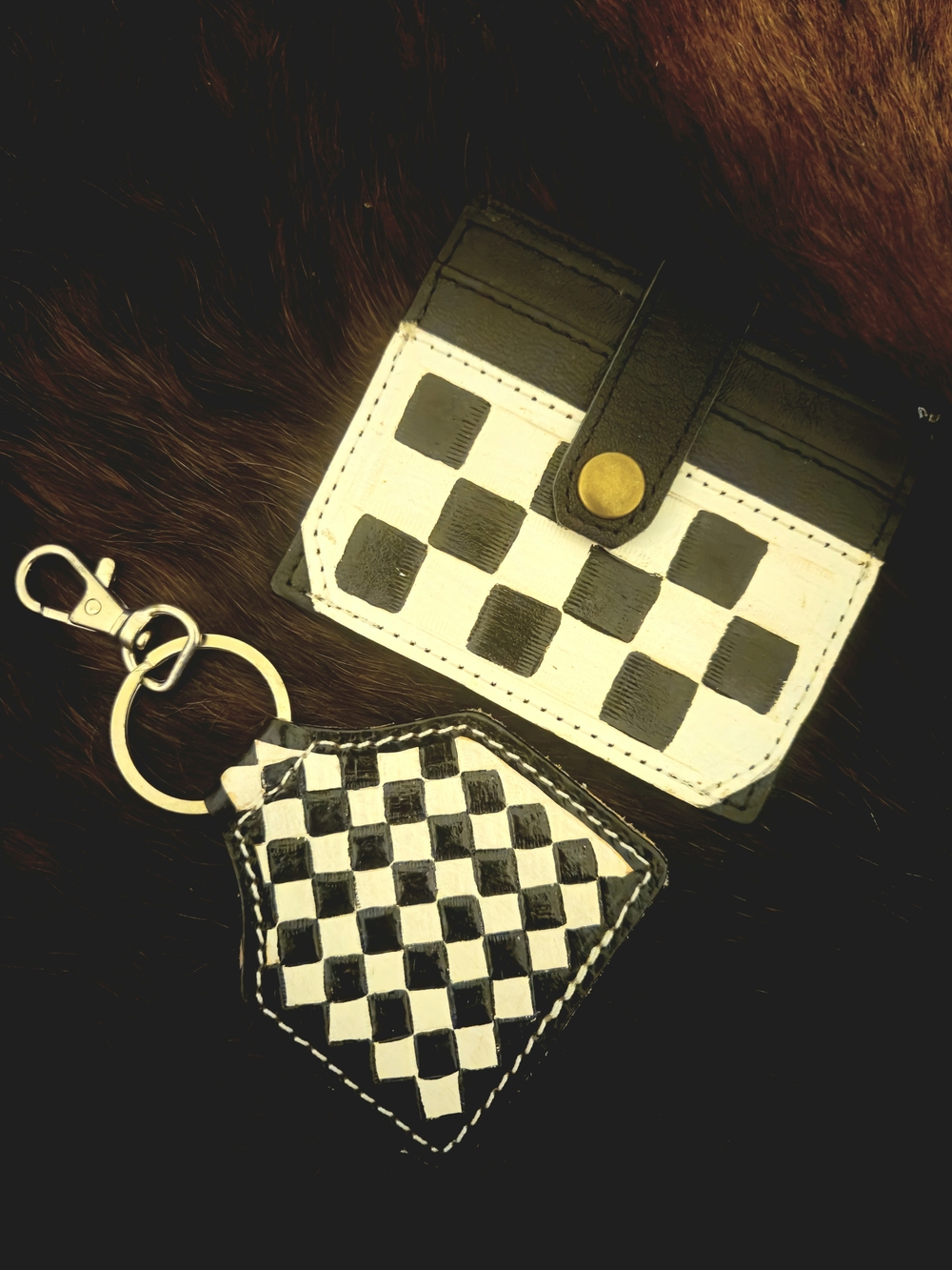 Checkerboard Black & White Cardholder and Key Holder Set